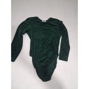 Vtg 90s Green Velvet Long Sleeve Body Suit Large Holiday Party Soft Betty Blue